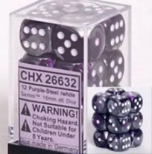 D6 Dice Gemini 16mm Purple-Steel/White CHX26632