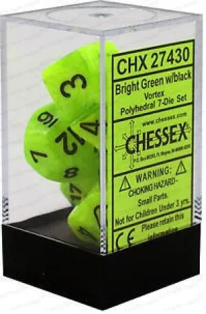 D7-Die Set Dice Vortex Polyhedral Bright Green/Black (7 Dice in Display)