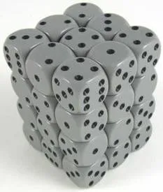 Dice Opaque 12mm D6 Grey with Black (36) CHX25810