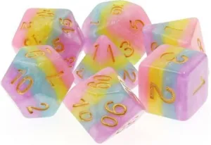 TMG RPG Dice Unicorn Rainbow Pastel Opaque 16mm (set of 7)